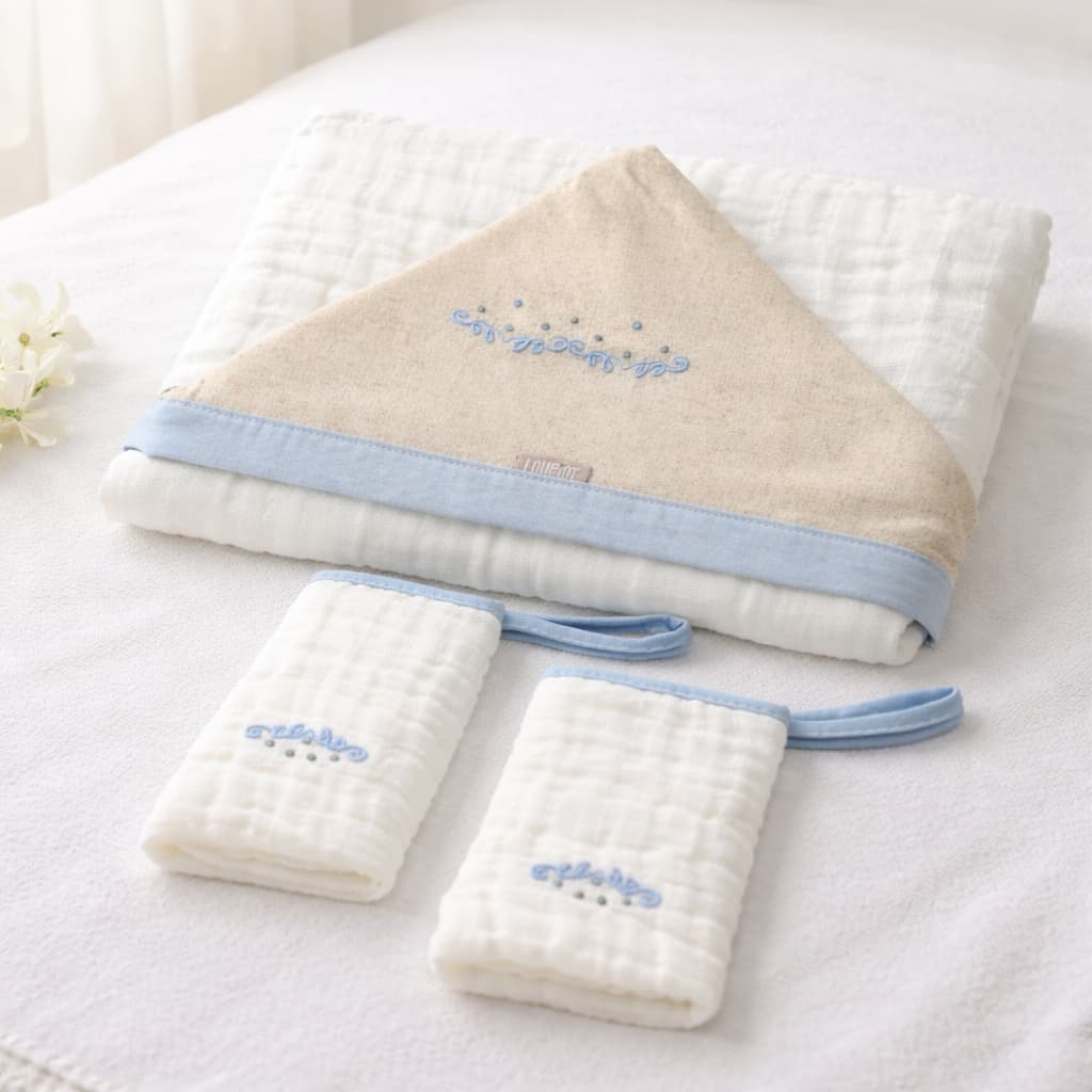 Kit Toalha Banho Bebê 100x85cm + 2 Fraldas Boca 20x40cm 100% Algodão Recém-Nascido Enxoval Presente Macio Super Soft