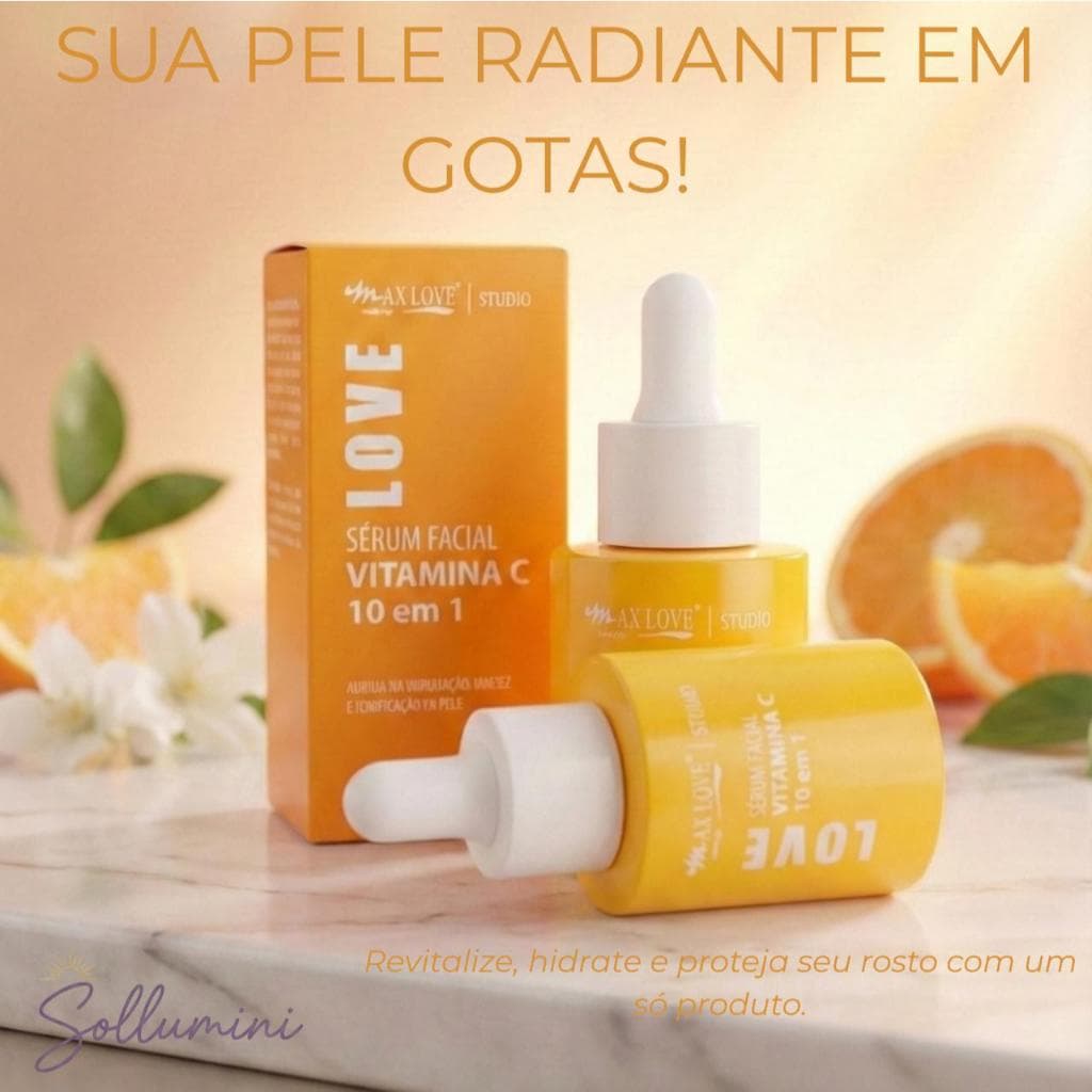 Sérum Facial Vitamina C 10 em 1 Max Love - Clareador de Manchas e Anti-idade