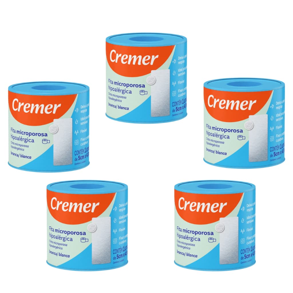 Fita Microporosa Cremer 5cm X 4,5m Kit Com 5 Unidades