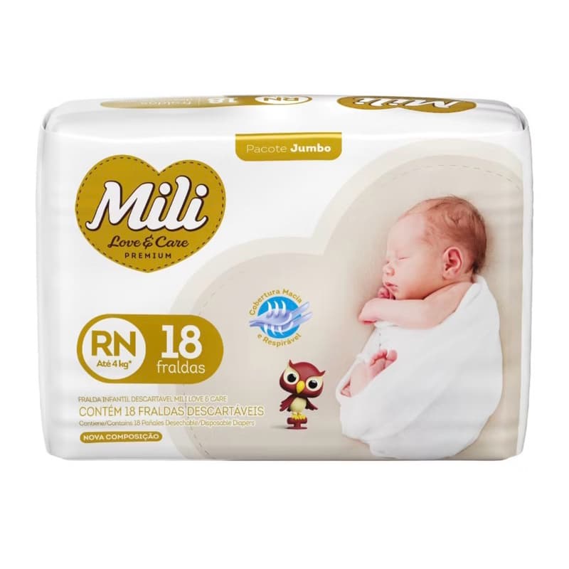 Fralda Mili Love & Care Premium RN - 18 Unidades