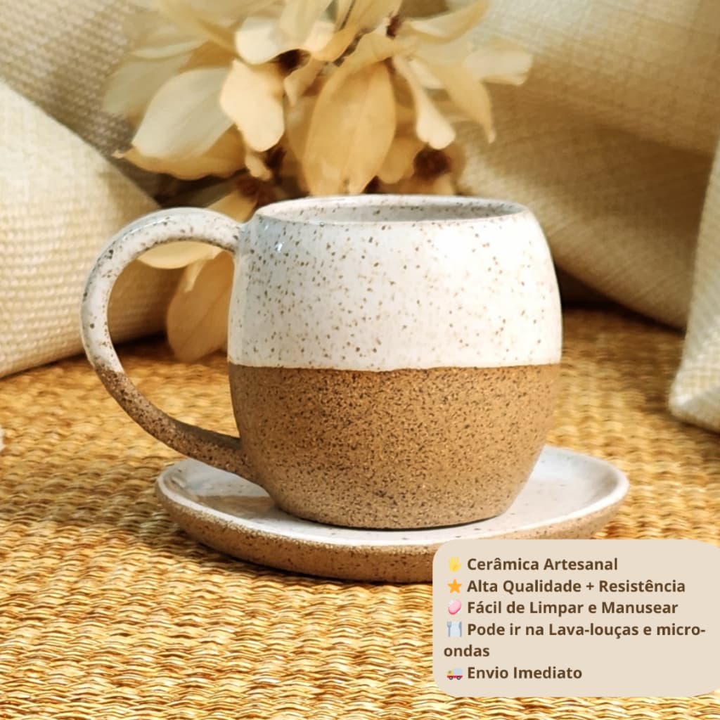 Xícara de Cerâmica Artesanal Orgânica Bojuda 120ml Feita à Mão Café Chá Caneca Expresso Louça Coffee