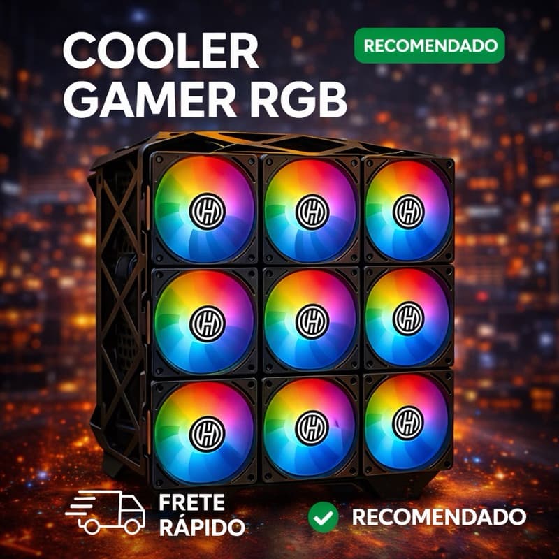 Cooler Gamer RGB 120mm – Alto Desempenho e Estilo para Gabinete Baixa emissão de Ruidos