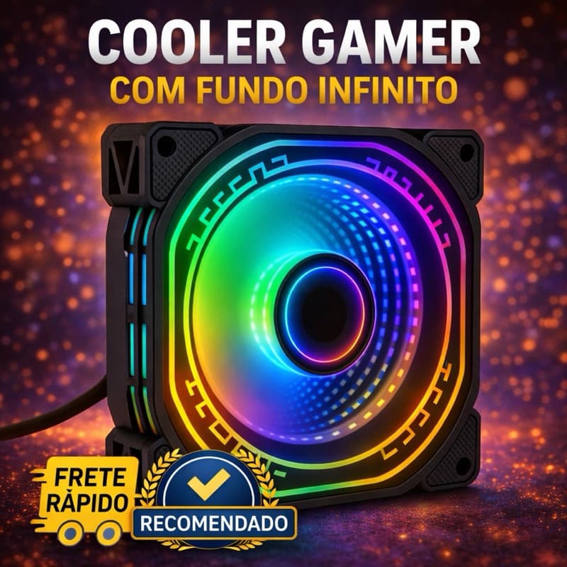 Cooler Gamer 120mm LED RGB Fundo Infinito Silencioso p/ Gabinete Gamer com Conector 3 e 4 Pinos