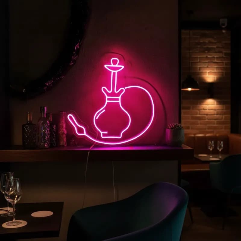 Painel de LED Neon Luminária Formato Narguilé Nargas Led para Tabacaria Luminária Led Narguile Econômico 40x40