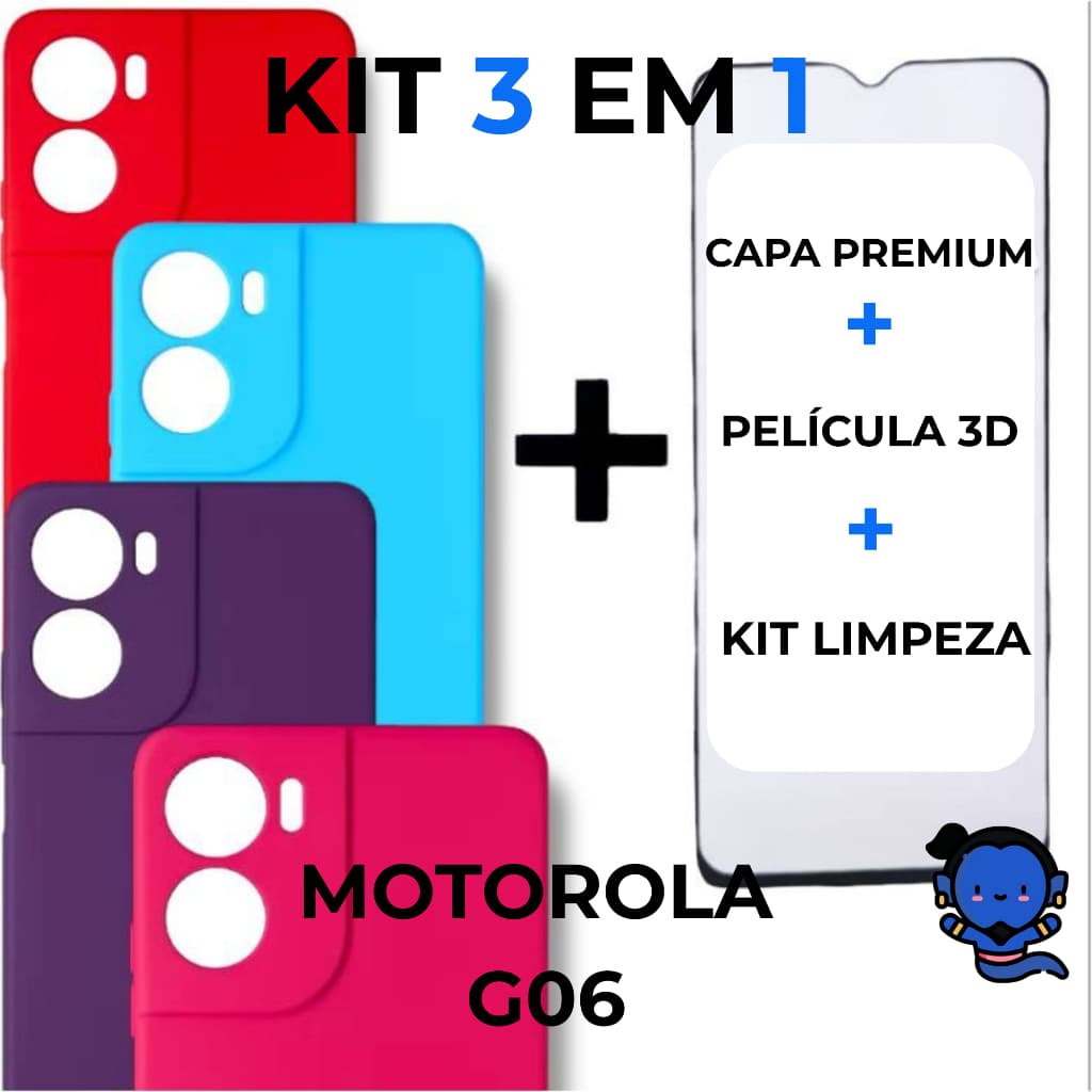 Kit Completo Para Motorola Moto G06 Capa Capinha + Película de Vidro 3D Motorola G06  ENVIO IMEDIATO