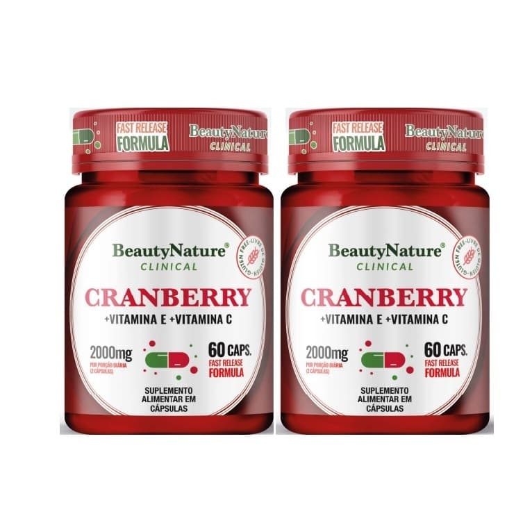 Kit 2 Cranberry + Vitamina E + Vitamina C 2000Mg 60 Caps Beauty Nature