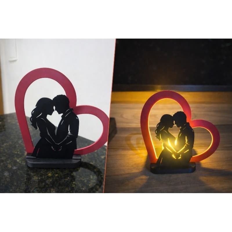 luminaria Romântica LED Casal Coração Decoração Presente
