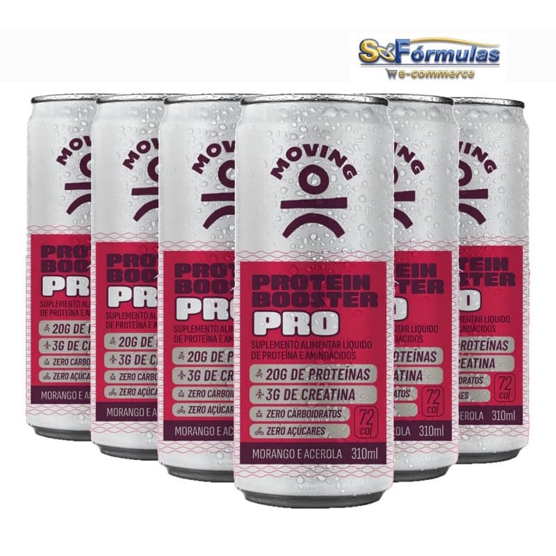 Moving Protein Booster - Morango e Acerola - 6x310ml  Zero Açúcares 20g Proteina BCAA