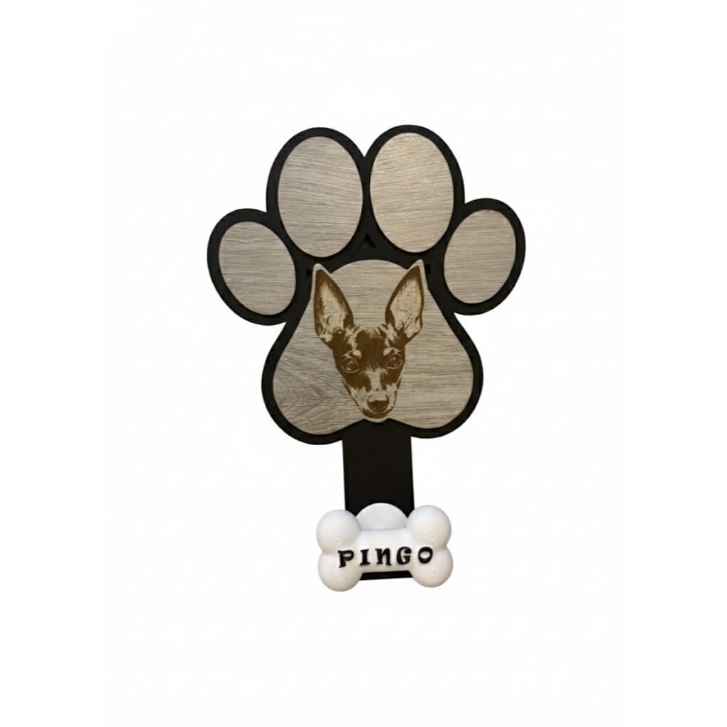 Porta Coleira Personalizado Pet, guia de pet - Formato de Patinha com Nome e Foto
