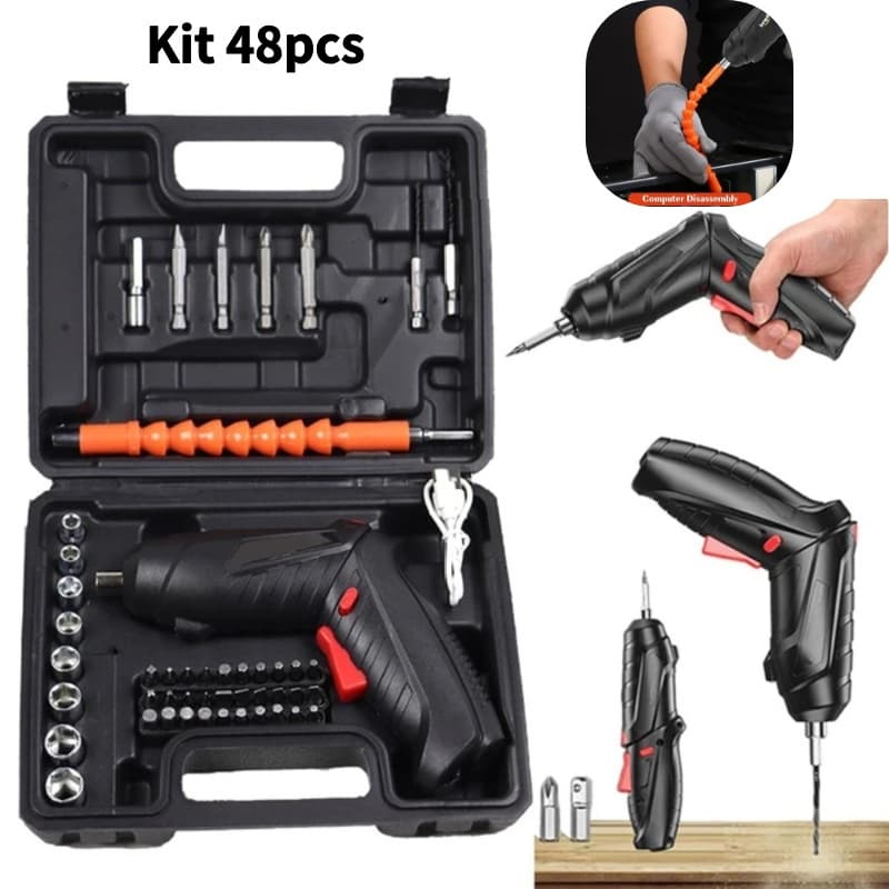 Kit Parafusadeira/furadeira 48 pçs Portátil carregador Usb Leve Forte Desmontar e montar