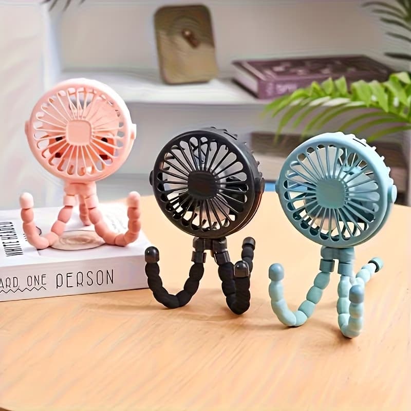 Mini Ventilador USB para Carrinho de Bebê – Portátil, Recarregável, Silencioso, com Suporte Flexível