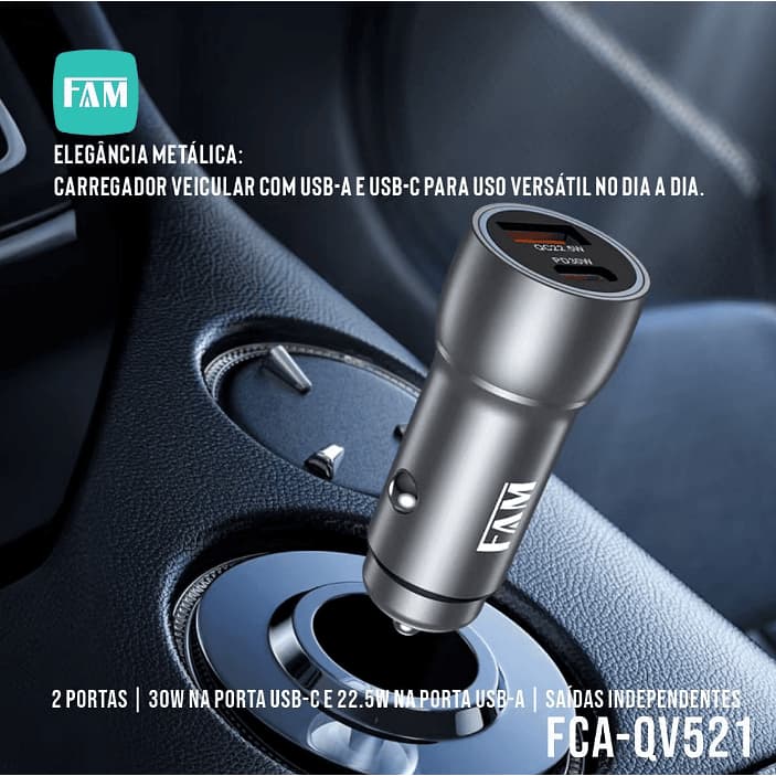 Carregador De Carro USB 52.5W Carga Rápida 4.0 3.0 FCP PD Para iPhone 12 13 14 Pro Carregamento Rápido FAM
