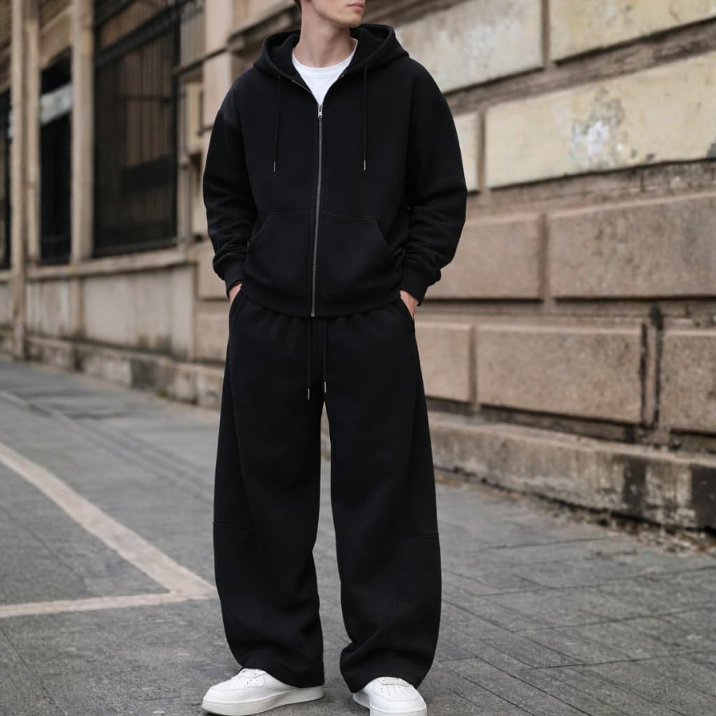 Conjunto Kit 02 Moletom Ziper Calça Weed Bagy Minimalista Oversized Street Style