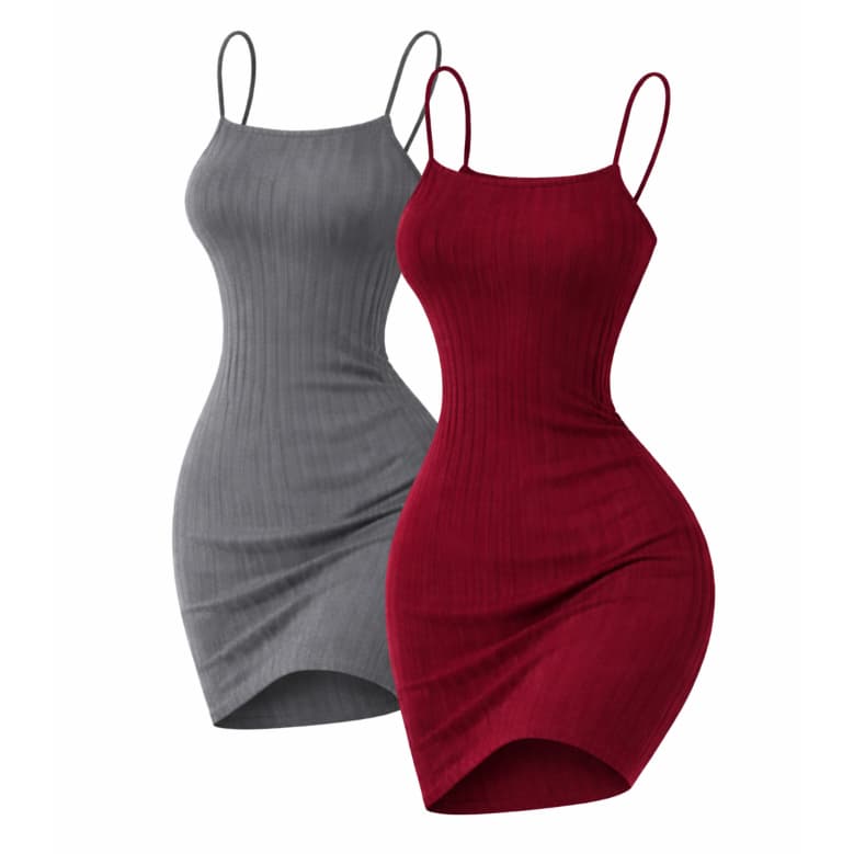KIT 2 Vestido Mini Curto Canelado Modela o corpo Alcinha Super Promoção