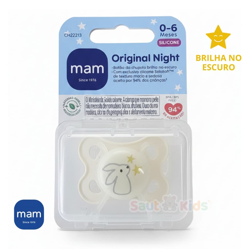 Chupeta MAM 0-6 Meses Night Brilha no Escuro Original Unitária Neutra Bico Silicone