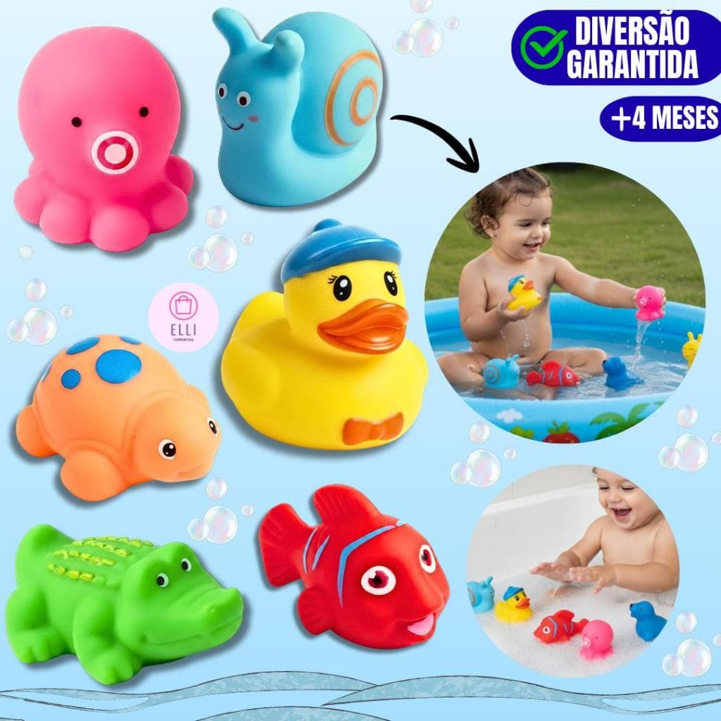 Kit Bichinhos Para Banheira Banho Piscina Brincar Na Água Brinquedo Interativo Flutua Patinho
