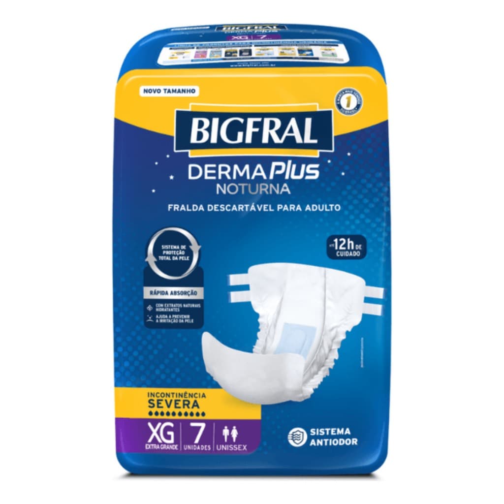 Fralda Bigfral Derma Plus Noturna Xg 7 Unidades Extra Grande