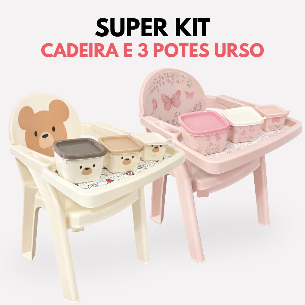 Cadeirinha Poltrona Infantil com Bandeja • Cadeira de Alimentação Portátil Bebê Plasutil • Ursinhos
