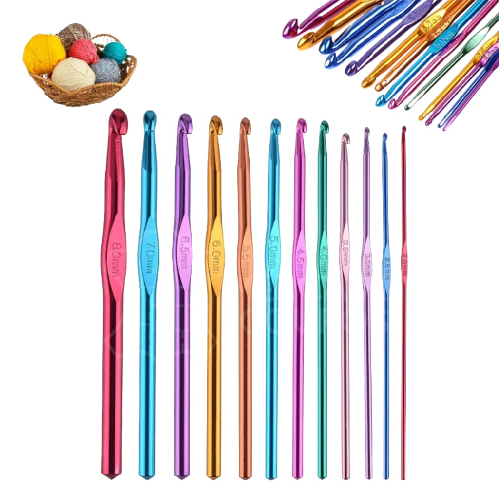Kit Agulhas de Crochê Amigurumi Artesanato Alumínio Colorida 12 Tamanhos