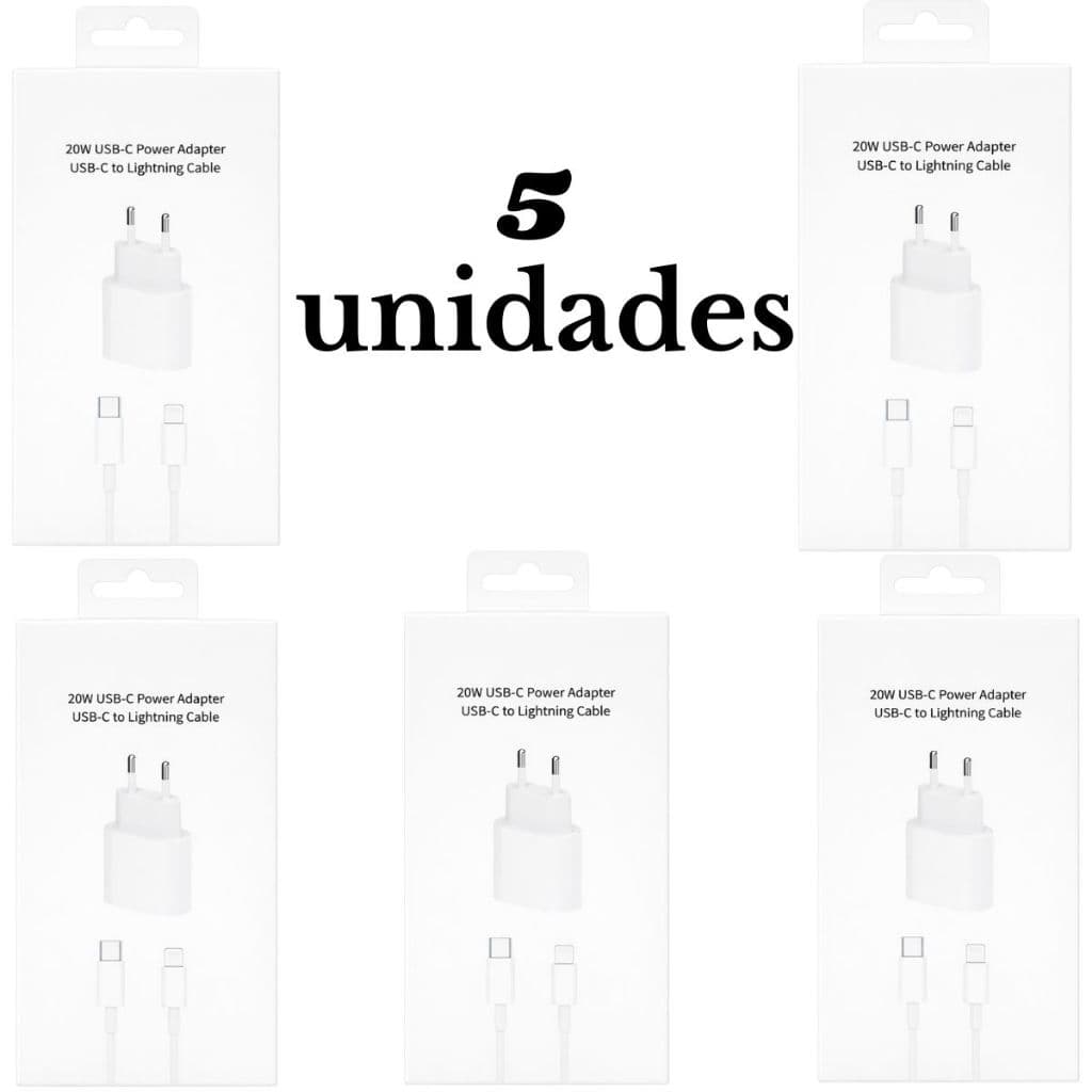 Kit 5 10 e 15 pcs Carregador iPhone Turbo 20W Fonte + Cabo USB-C Lightning Rápido