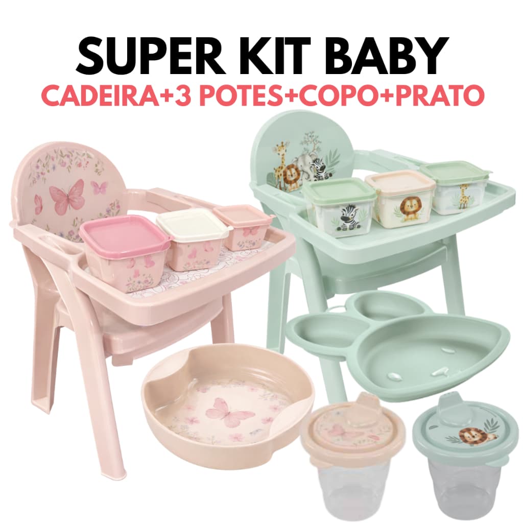 Cadeira Alimentação Refeição para introdução + 3 Potes Copo Prato Urso BPA Free Bebê Menino Menina