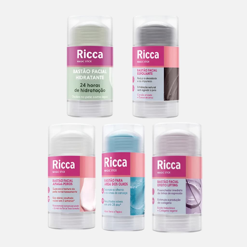 Bastão Facial Ricca Tratamento Hidratante Olhos, Esfoliante Poros Lifting, Protetor Solar Skin Care