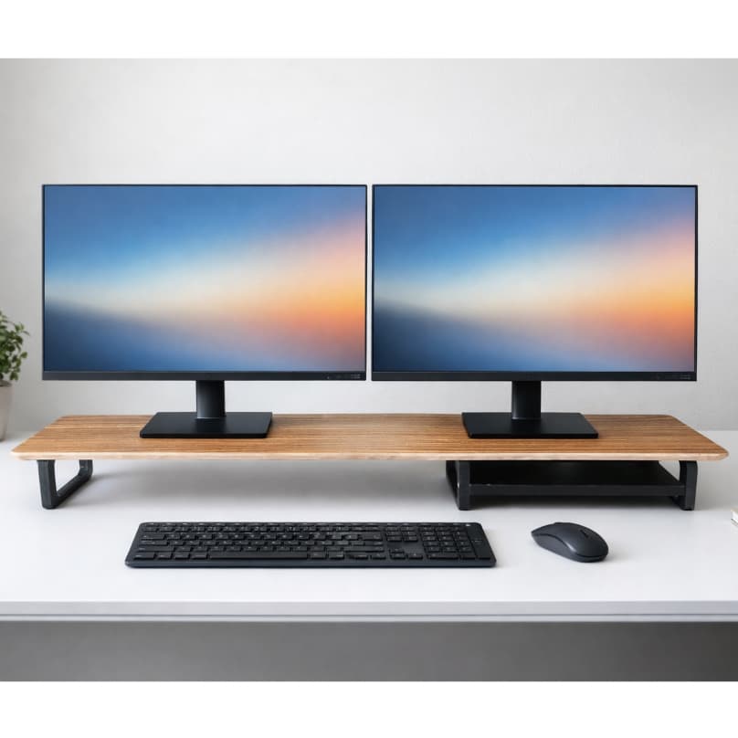 Base Elevada Suporte para Monitor Stand 100x22Cm c Prateleira PC Gamer Setup Dois monitores
