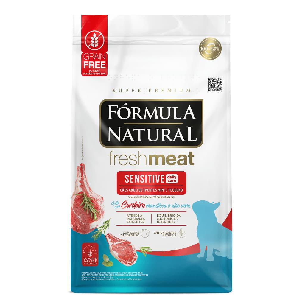 Ração Fórmula Natural Fresh Meat Sensitive Cães Adultos Mini e Pequeno Cordeiro 2,5 Kg