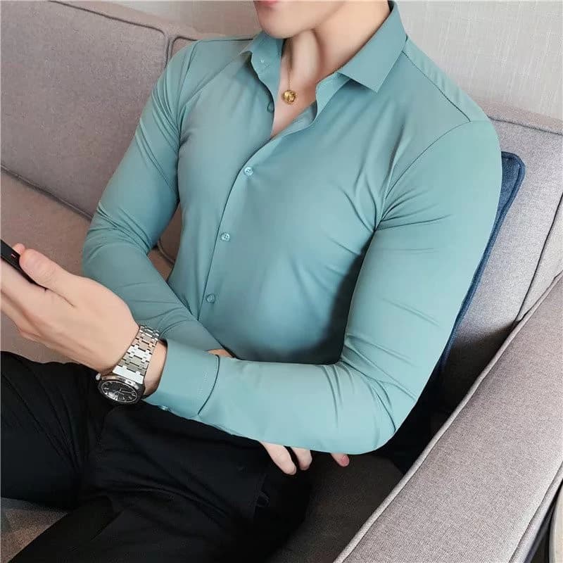 Camisa Social Poliamida Masculina Manga Longa Não Amassa Elasticidade Tecnológica Slim Fit Anti-Transpirante Ante Odor