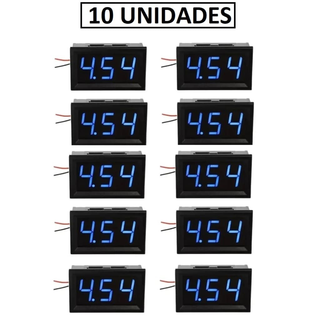 Kit 10 Voltimetro Digital Medidor de Voltagem Dc 4,5v-32v Mini Azul