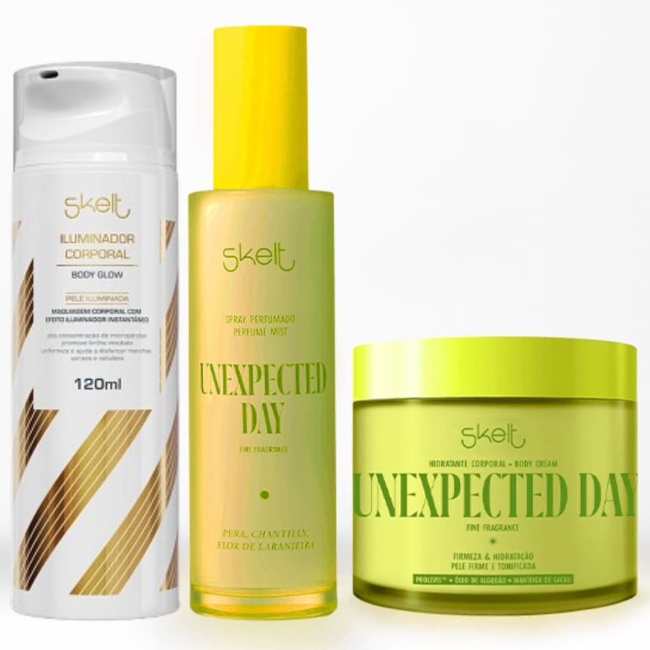 Duo Unexpected Day - Body Splash e Hidratante Corporal + Iluminador Corporal Skelt