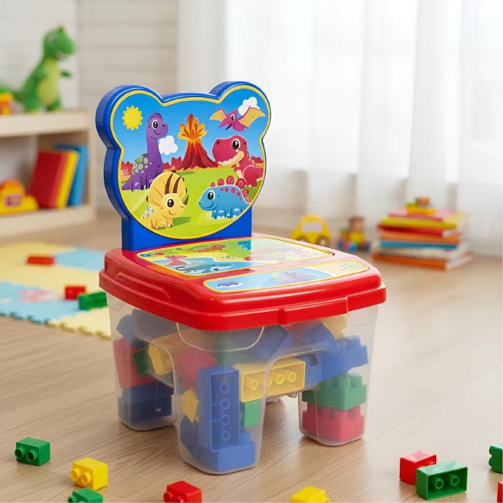 Brinquedo Educativo 2 Em 1: Cadeira + Blocos Grandes 48 Peças para montar blocos legal