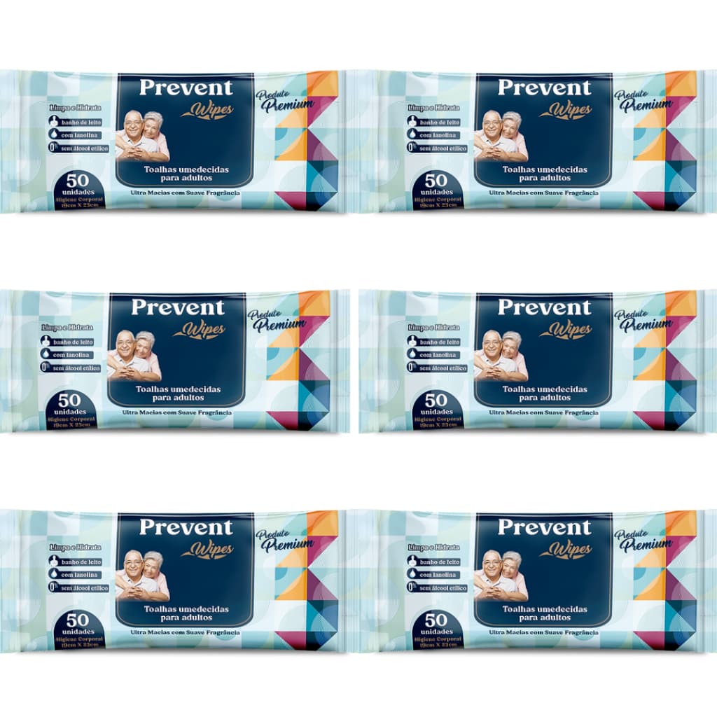 KIT  Lenços Umedecidos Geriátricos Prevent com 300 unidades na caixa Toalhas Adulto Banho de Leito Sem Álcool Prevent