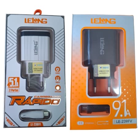 Carregador Turbo Lelong Carga Rápida Com 2 Portas USB Cabo De 1 Metro V8 Micro USB