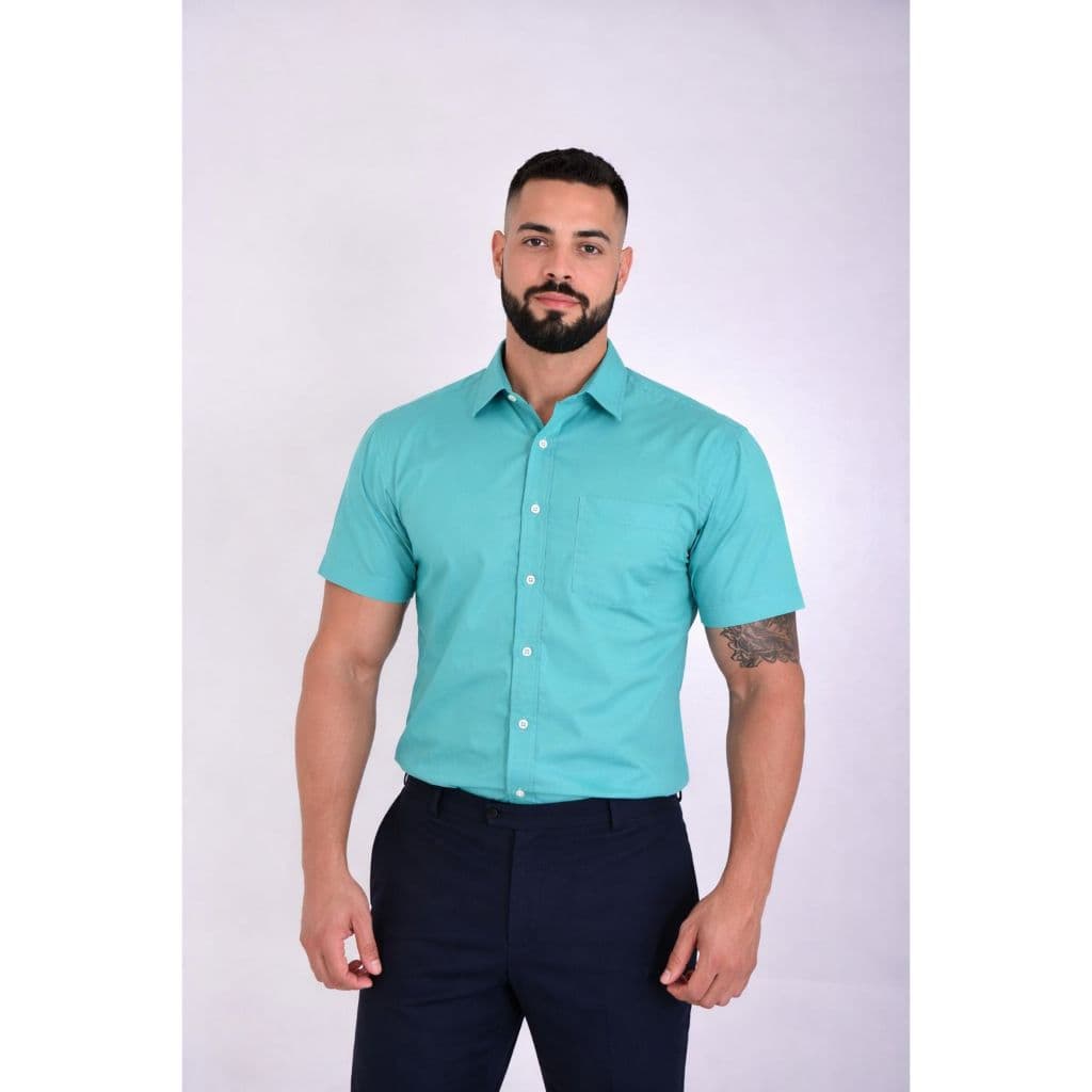 Blusa de Botão Social Slim Manga Curta Com Bolso Masculina Envio Rapido Promoção Barata