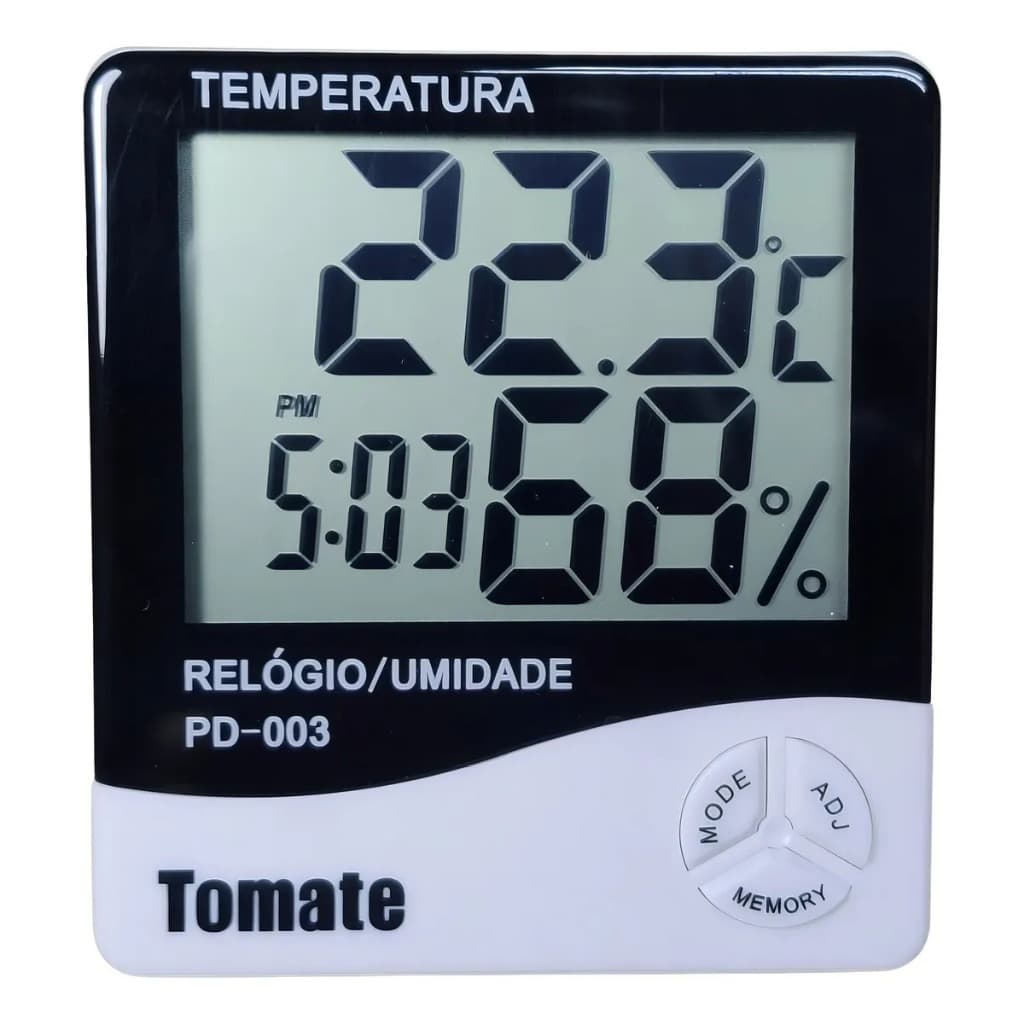 Termo Higrômetro Digital Sensor Externo Interno Medidor De Temperatura Umidade Ar E Relógio Digital TOMATE