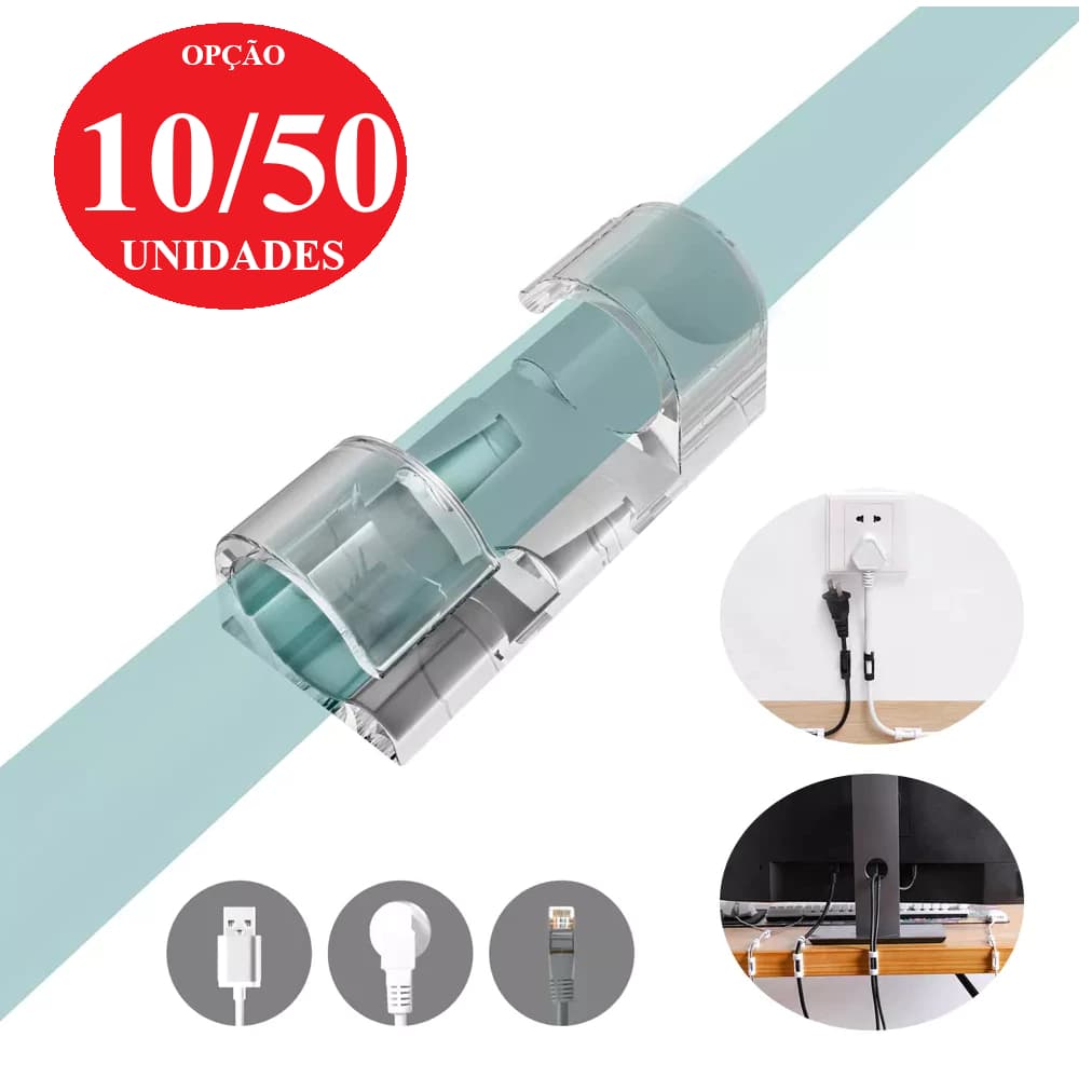 Kit 10/50 Clips Fixador Organizador de Fios e Cabos Autoadesivo