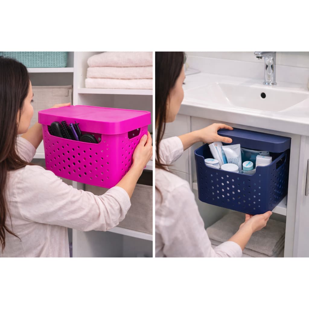 Cesto Organizador Multiuso 2,6 Litros com Tampa – Pink – Ideal para Cozinha, Closet e Lavanderia