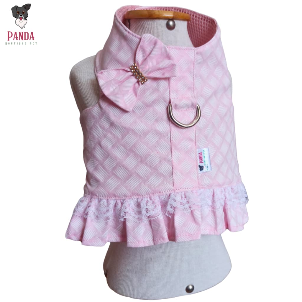 Coleira Peitoral pet para cachorro xadrez rosa - Porte pequeno/médio - Acompanha guia