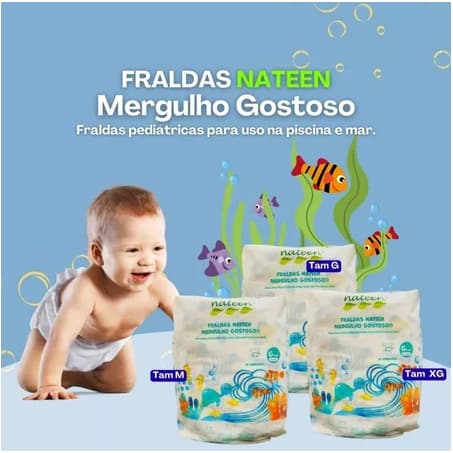 Fralda Descartável Nateen Piscina Bebê/Infantil com 10 Unidades