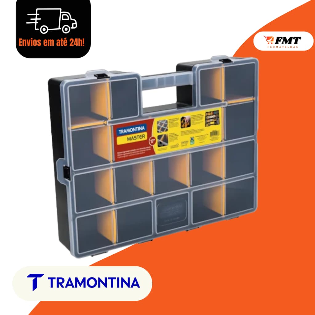 Maleta Plástica Organizadora P/ Ferramentas | Master 17'' C/ Divisórias Amarelo E Preto Tramontina