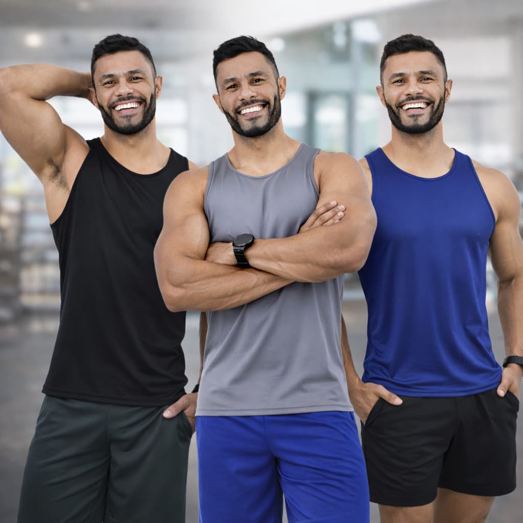 Kit 3 Regata Masculina Dry Fit para Exercício Físico Academia Treino Musculação