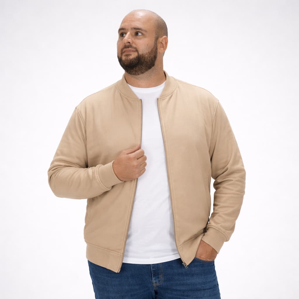 Jaqueta Plus Size Bomber Masculina em Moletom Grosso com Zíper e Bolsos Laterais