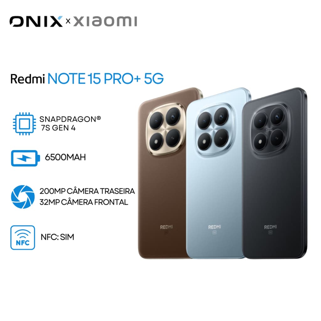 Xiaomi Redmi Note 15 PRO+ 5G, Versão Global, Processador Snapdragon® 7s Gen 4, Câmera 200MP, Bateria 6500mAh