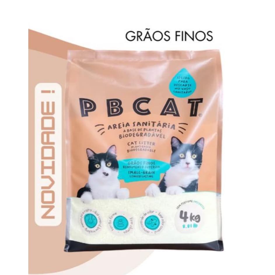 Areia Sanitária Biodegradável Marca PBCAT 4 KG - Grãos Finos