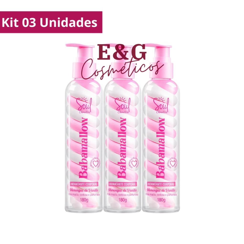 Kit 03 Hidratante Corporal Babamallow Merengue de Vanilla 180g Soul Cosméticos