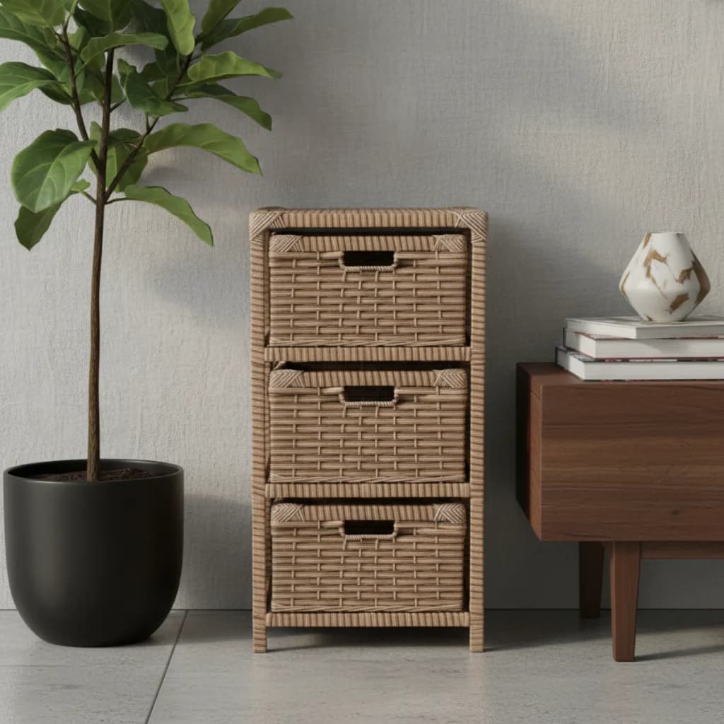 Gaveteiro Organizador De Chão 3 Gavetas Para Banheiro Lavanderia Decoração Em Fibra Sintética 60x30
