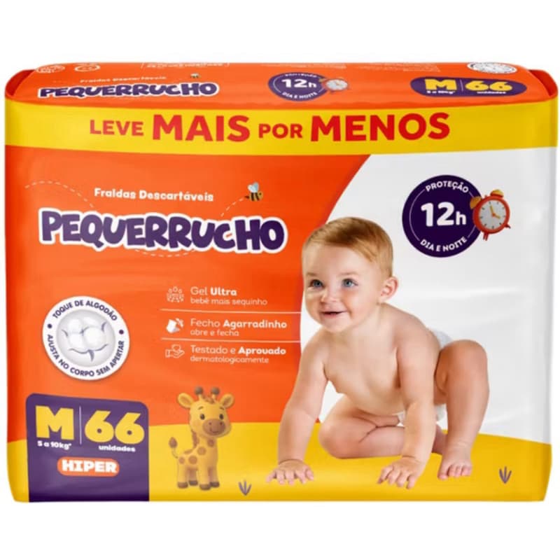 Fralda infantil Pacotão Piquetucho/Pequerrucho Hiper M66 G56 XG46 XXG 38