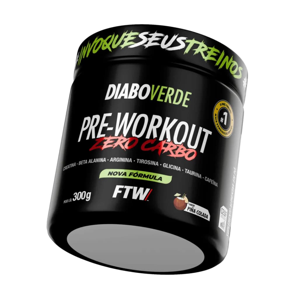 Pré Treino Diabo verde Pre-workout zero carbo Pote 300g - FTW