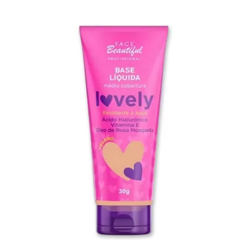 Base Líquida Lovely Face Beautiful 30g com Cobertura Média e Acabamento Natural
